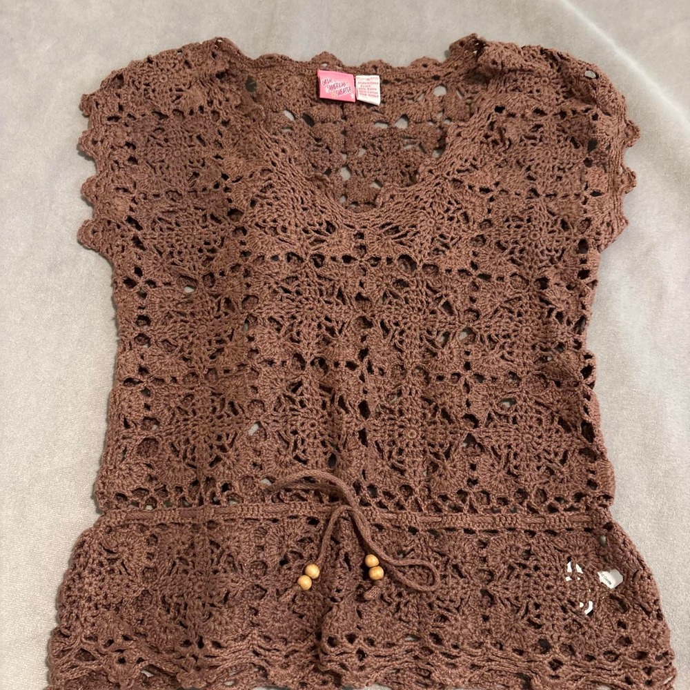 brown vintage Y2K crochet short-sleeve top